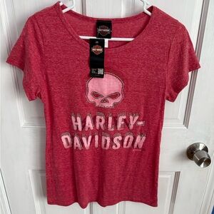 Harley Davidson TShirt Crystal Skull Pink Red
